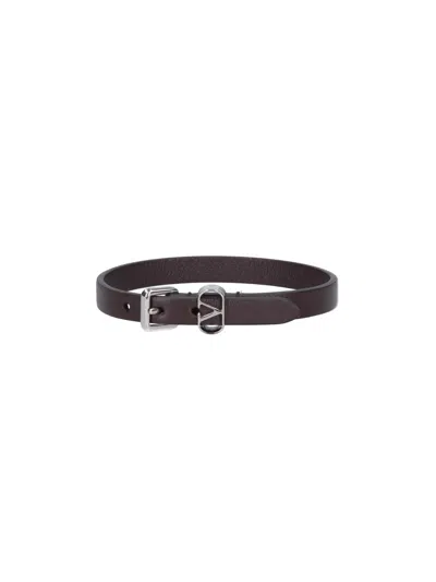 Valentino Garavani Ovalette Leather Bracelet In Burgundy