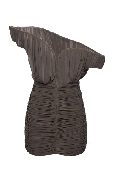 Magda Butrym Sculptural One-shoulder Mini Dress With Rose Petal Detail In Gray