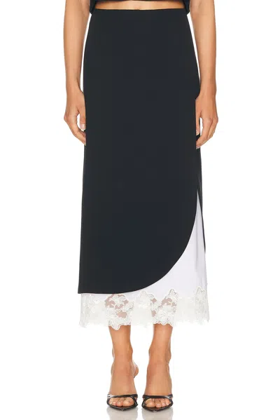 Helsa The Midi Pencil Skirt With Lace & Poplin In Black