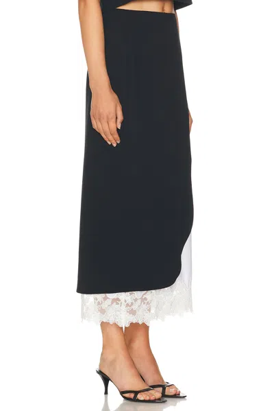Helsa The Midi Pencil Skirt With Lace & Poplin In Black