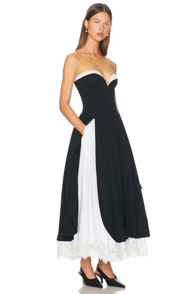 Helsa The Finale Midi Dress With Lace & Poplin In Black