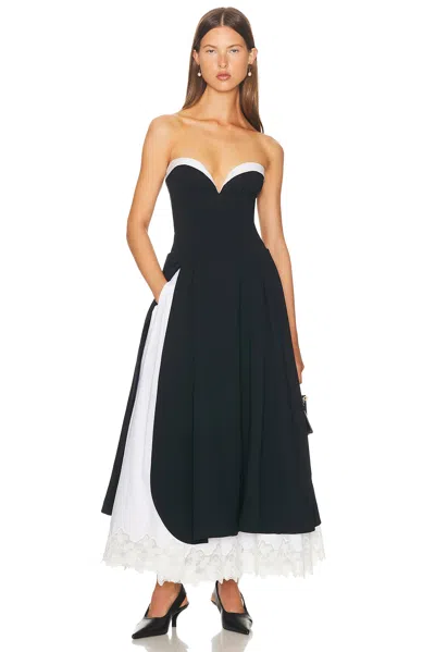 Helsa The Finale Midi Dress With Lace & Poplin In Black