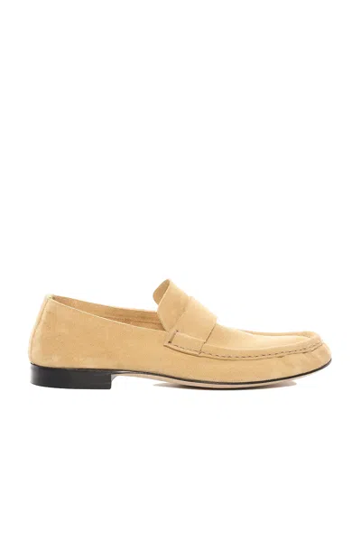 The Row Beige Suede Soft Moccasins In Yellow