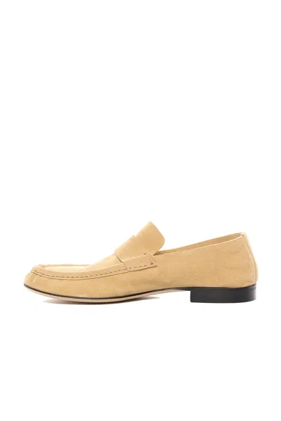The Row Beige Suede Soft Moccasins In Yellow