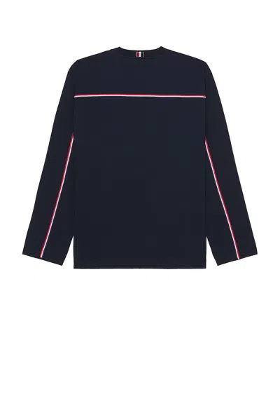 Thom Browne Grosgrain Loop Trim Oversized Long-sleeved T-shirt In Blue