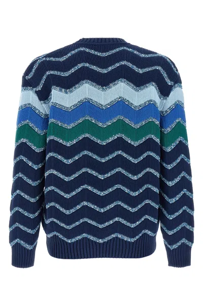 Missoni Pullover Mit Rundhalsausschnitt Und Makro-zickzack- Und Melange-details In Blue