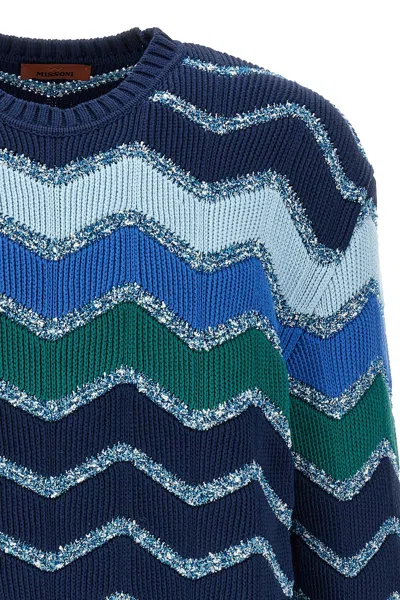 Missoni Pullover Mit Rundhalsausschnitt Und Makro-zickzack- Und Melange-details In Blue