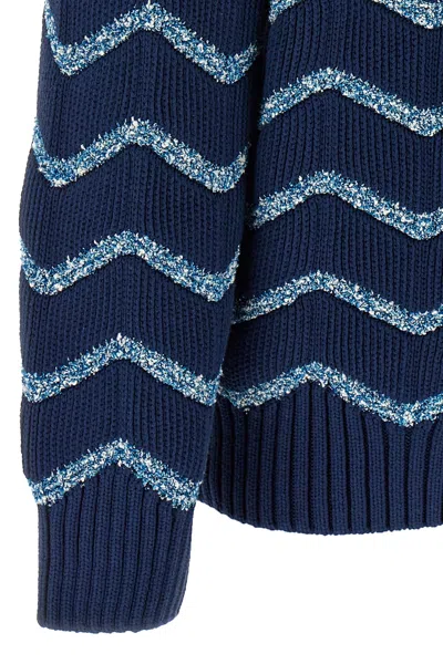 Missoni Pullover Mit Rundhalsausschnitt Und Makro-zickzack- Und Melange-details In Blue