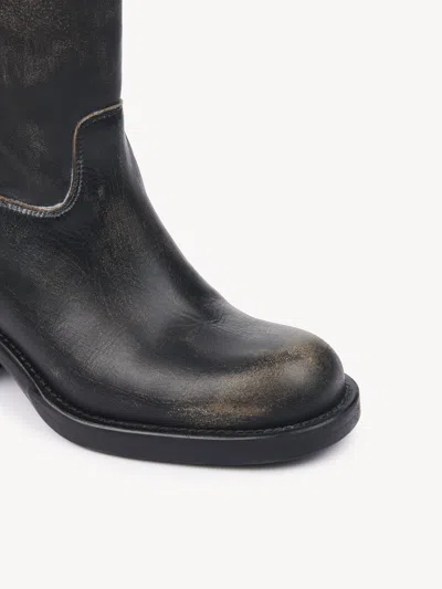 Chloé Dakota Burnished Leather Knee-high Moto Boots In Black