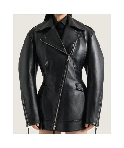 Givenchy Leather Cocoon Waisted Biker Jacket In Black