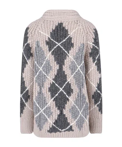 Ermanno Scervino Argyle-pattern Pocket Cardigan In Gray