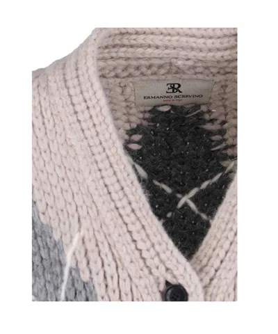 Ermanno Scervino Argyle-pattern Pocket Cardigan In Gray