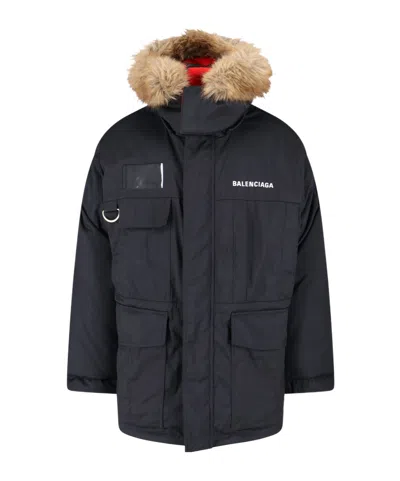 Balenciaga Logo Reversible Down Jacket In Black