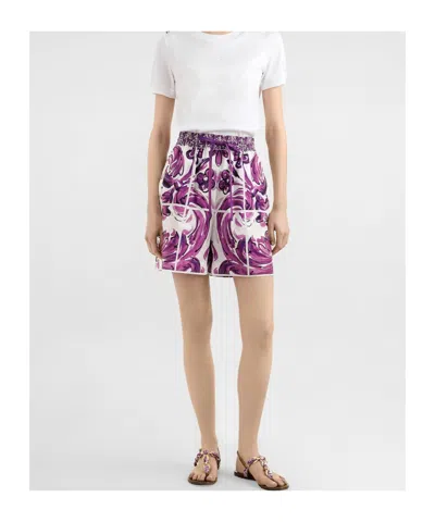 Dolce & Gabbana Majolica-print Poplin Shorts In Pink