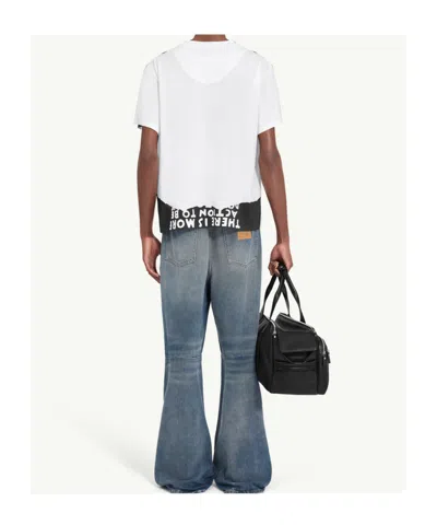 Mm6 Maison Margiela Mm6 By Maison Margiela Bicolor Contrast Print T-shirt With Round Neckline And Short Sleeves In White