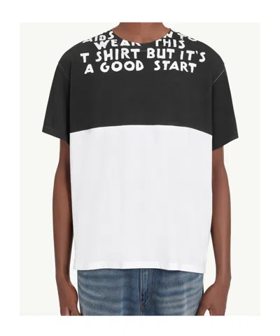 Mm6 Maison Margiela Mm6 By Maison Margiela Bicolor Contrast Print T-shirt With Round Neckline And Short Sleeves In White
