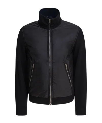 Tom Ford Light Nylon Merino Zip Through In Black