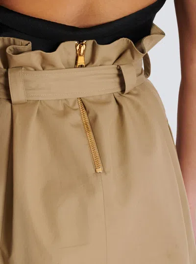 Balmain Gabardine Mini Skirt With Gold-tone Hardware In Brown