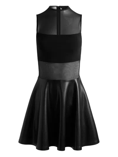 Alice And Olivia Chara Mesh-paneled Flared Mini Dress In Black