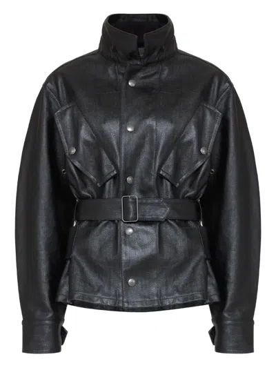 Maison Margiela Womens Black Belted Regular-fit Coated-cotton Jacket