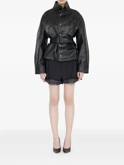 Maison Margiela Womens Black Belted Regular-fit Coated-cotton Jacket