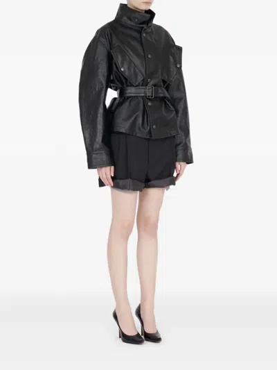 Maison Margiela Womens Black Belted Regular-fit Coated-cotton Jacket
