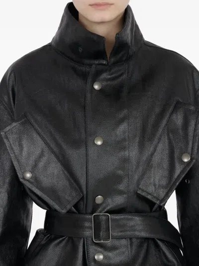 Maison Margiela Womens Black Belted Regular-fit Coated-cotton Jacket