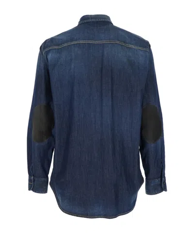 Dsquared2 Blue Shirt With Pointed Collar And Elbow Patches In Denim Man In Blue