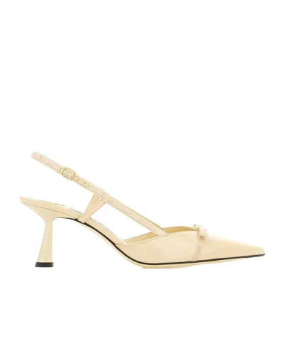 Jimmy Choo Leather Sling Back Pumps With Bow Detail In Neutral