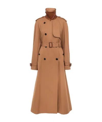 Chloé Long Water-repellent Beige Trench Coat In Cotton Gabardine In Brown