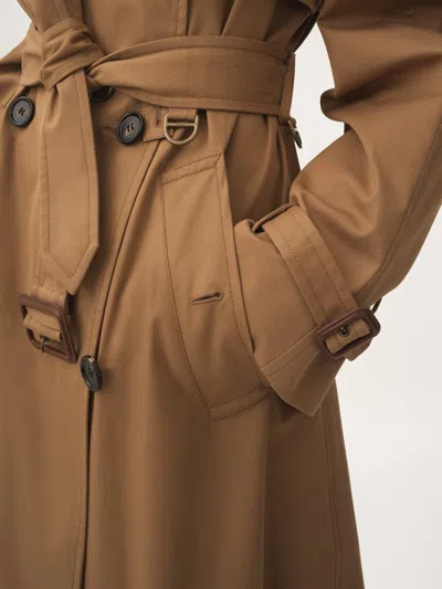 Chloé Long Water-repellent Beige Trench Coat In Cotton Gabardine In Brown