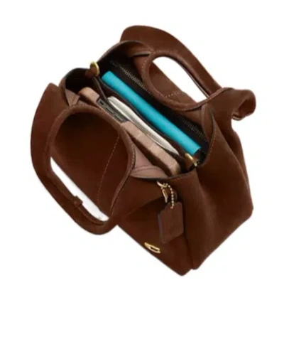 Coach Suede Tote Bag Detachable Strap In Brown