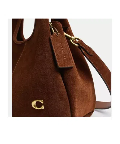 Coach Suede Tote Bag Detachable Strap In Brown