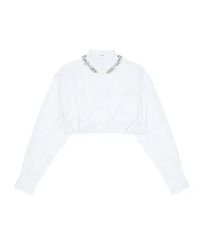 Givenchy Chemise Cropped En Popeline Avec Cristaux In White