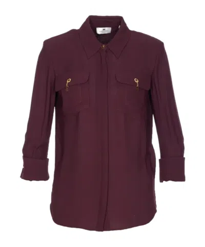 Elisabetta Franchi Shirt With Chest Pockets And Collared Neck In Red