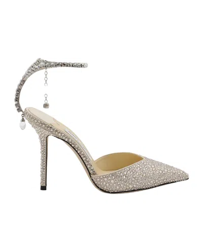 Jimmy Choo Saeda Glitter Crystal Ankle Strap Pointed Toe Pump In Silver