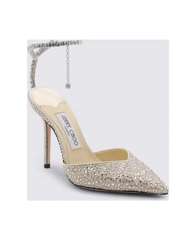 Jimmy Choo Saeda Glitter Crystal Ankle Strap Pointed Toe Pump In Silver