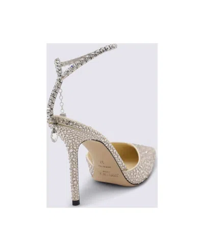 Jimmy Choo Saeda Glitter Crystal Ankle Strap Pointed Toe Pump In Silver