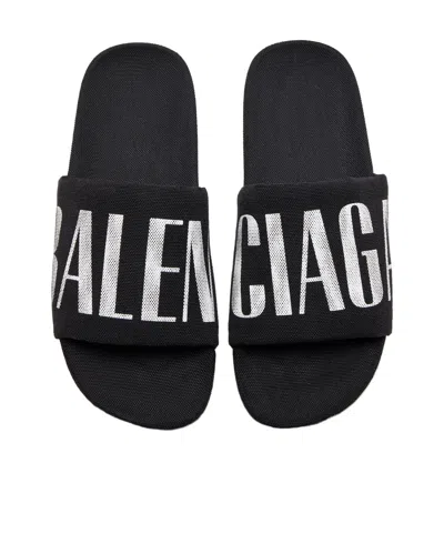 Balenciaga Slide Sandals With Flat Sole And Open Toe In Black