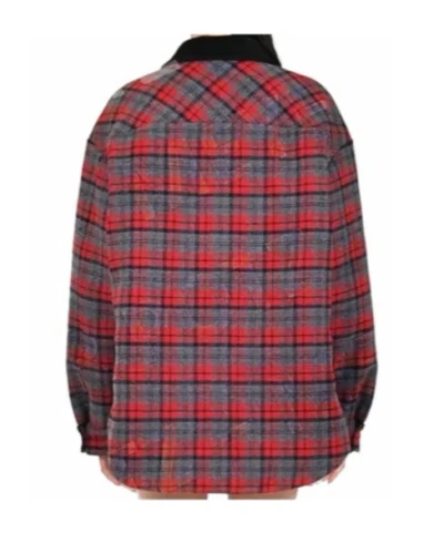 Miu Miu Plaid Coat With Corduroy Collar In Red