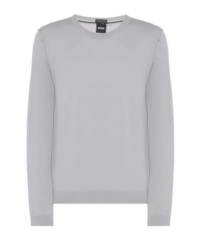 Hugo Boss Men Grey Virgin Wool Sweater In Gray