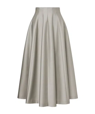 Alberta Ferretti High-waisted Midi Skirt With Structured Pleats In Gray