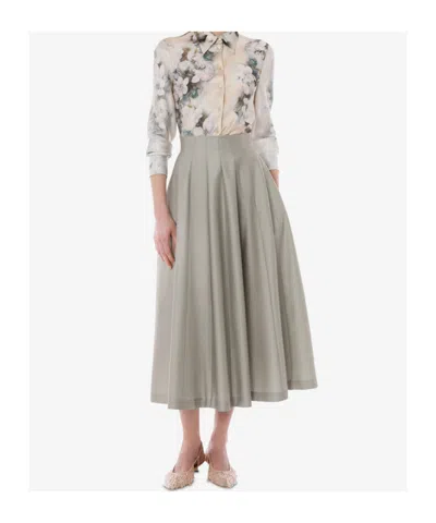 Alberta Ferretti High-waisted Midi Skirt With Structured Pleats In Gray