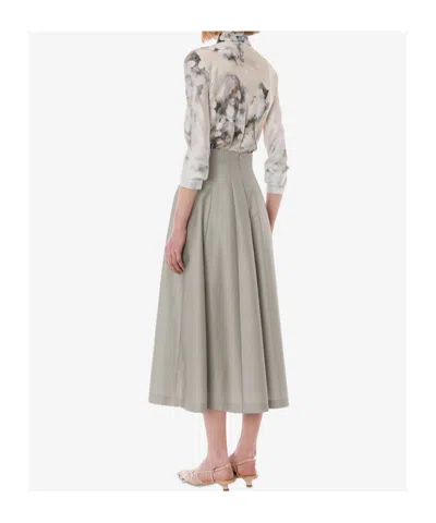 Alberta Ferretti High-waisted Midi Skirt With Structured Pleats In Gray