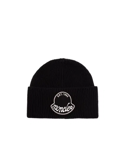 Moncler Knitted Cotton Beanie Hat Turn Up Brim In Brown
