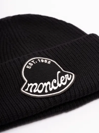 Moncler Knitted Cotton Beanie Hat Turn Up Brim In Brown