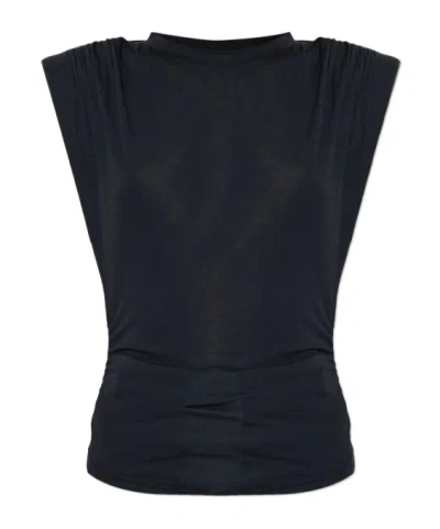 Isabel Marant Étoile Fitted Black Top With Gathered Shoulders And Ruched Sides In Black
