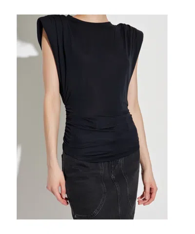 Isabel Marant Étoile Fitted Black Top With Gathered Shoulders And Ruched Sides In Black