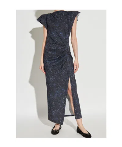 Isabel Marant Mid-length Dress With Midnight Blue Print In Black