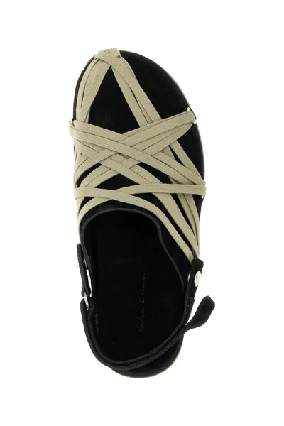 Rick Owens Black Mules With Oversize Decorative Laces And Buckle Closure In Leather Man In Animal Print